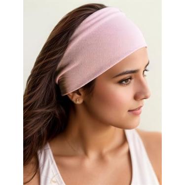 Imagem de Bandanas largas para mulheres, faixas de cabelo estilosas, faixas de cabelo grossas Boho Africano Sport Yoga Turbante (15 x 24 cm) Rosa