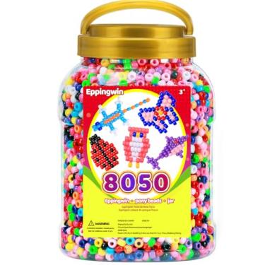 Imagem de Eppingiwn 8050 peças de contas de pônei, pulseiras multicoloridas para tranças de cabelo, contas de plástico para artesanato (pacote jumbo, clássico)