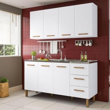 Imagem de Armário De Cozinha Com Balcão Fortaleza 3 Portas Branco - MILANI MOVEL
