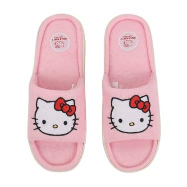 Imagem de Bioworld Pantufa masculina Hello Kitty com ponta aberta, Cabeça de personagem Hello Kitty rosa, Medium