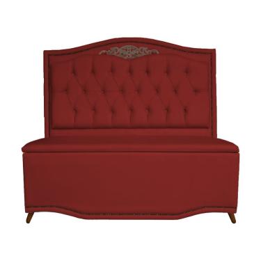 Imagem de Kit Cabeceira E Calçadeira Baú Julia King 195 Cm Com Taxas Suede Vermelho Sj Móveis E D...