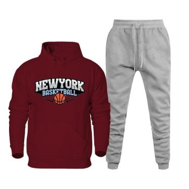 Imagem de Cojunto de Moletom Masculino Plus Size Estampa New York Blusa Com Capuz e Calça Cordao Ajustavel