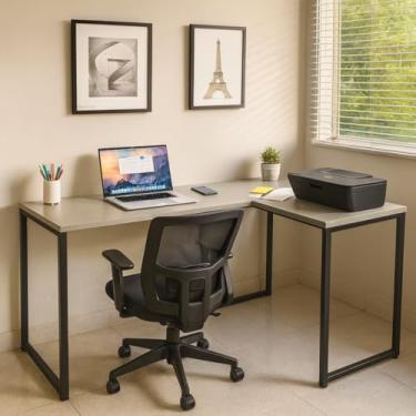 Imagem de Mesa Escritório Escrivaninha Industrial em L de canto, 130x100, 100% MDF Premium Cinza com Base em Aço