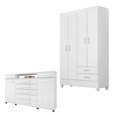 Imagem de Cômoda London E Guarda Roupa Solteiro Astro Branco Flex - Demóbile