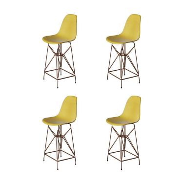 Imagem de Kit 4 Banquetas Bistrô Alta Eames Amarela Base Ferro Cobre - Cor: Amarelo