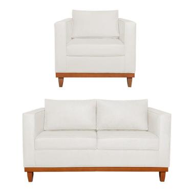 Imagem de Kit Sofa 2 Lugares E Poltrona Europa Bouclé - Amarena Móveis Cor Branco