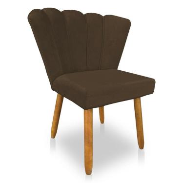 Imagem de Cadeira Poltrona Flor Veludo Pés Palito Castanho Marrom