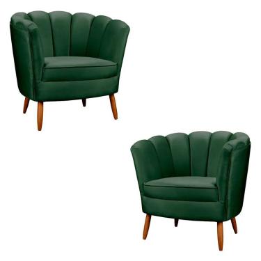 Imagem de Kit 2 Poltronas Decorativa Ariel Petala Com Pés De Madeira Speciale Home Verde