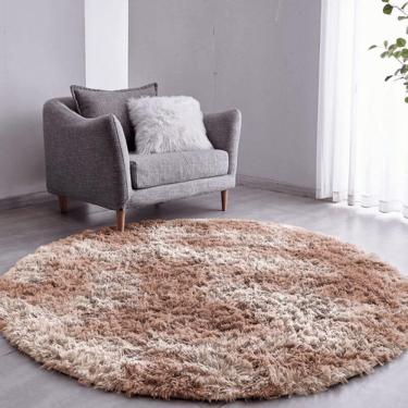 Imagem de Tapete Sala Felpudo Peludo Mesclado Bege Redondo 100 Cm
