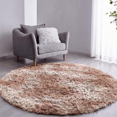 Imagem de Tapete Sala Felpudo Peludo Mesclado Bege Redondo 60 Cm