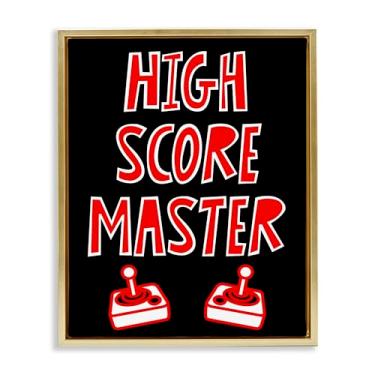 Imagem de Stupell Industries Arte de parede em tela flutuante cinza High Score Master Gamer, design de Marcus Prime, 21 x 17