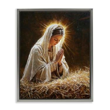 Imagem de Stupell Industries Arte de parede em tela flutuante emoldurada cinza de oração de Santa Maria, design por Petal Prints Design, 53 x 43 cm