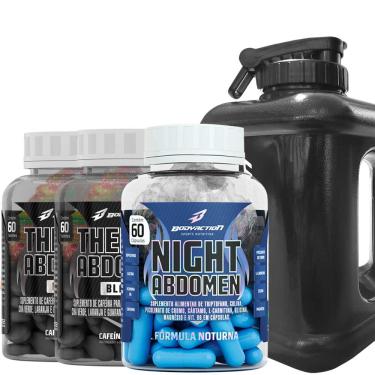 Imagem de 2x Thermo Abdomen Black 60 Comp + Night Abdomen 60 caps + 1x Galão Preto 1,6 Ltr - Bodyaction - Sem sabor
