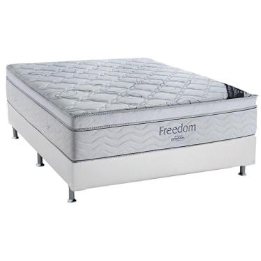 Imagem de Cama Box Casal: Colchão Molas Ortobom Superpocket Freedom Visco + Base Crc Courano Branco(138X188)
