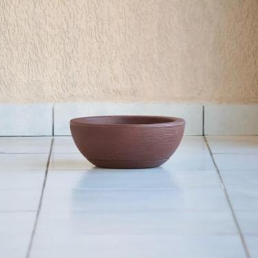Imagem de Vaso de Planta Bacia Cuia 14x34 Textura Escovada com Prato em Polietileno (Marrom)