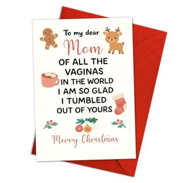 Imagem de Podagree Cartão de Natal de humor para mãe, Hilarious Naughty Holiday Greeting, Offensive but Loving Christmas Card for Mom from Son or Daughter, Bold Funny Gift Single 5.3''x8'' with Envelope