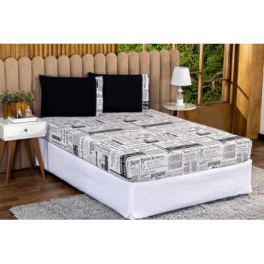 Imagem de Kit de Lençol Casal Padrão 3 Peças Percal 180 Fios 90% Algodão – Conforto, Força e Estilo Moderno (JORNAL)