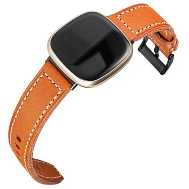Imagem de Pulseira masculina de couro genuíno compatível com Fitbit Versa 3/Versa 4/Sense/Sense 2, pulseira tática com fivela de aço inoxidável