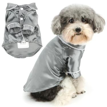 Imagem de Zunea Pijamas de seda sintética para cães pequenos e médios, lapela macia, roupas de dormir para filhotes, roupas de dormir de duas pernas, roupas de dormir, roupas de festa de férias para animais de