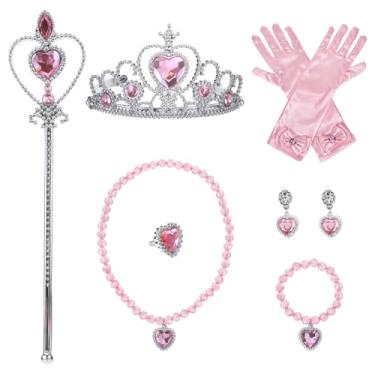 Imagem de Chanumetal 7 peças de acessórios de princesa, tiara de luvas de princesa para mulheres, colar de varinha de coroa, brincos, pulseira e anel conjunto de presentes para fantasia de Halloween e Natal