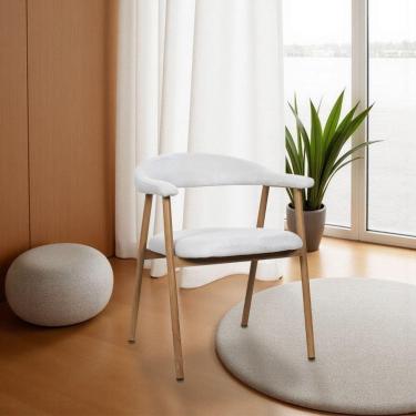 Imagem de Cadeira De Jantar Luana Estrutura Aço Carbono Laminado Natural Com Estofado Linho Cru