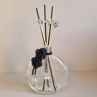 Imagem de Garrafa para Difusor de Ambientes 550ml com Varetas – Vidro Decorado para Aromatizador 550ml(Preto Com Prata)