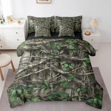 Imagem de Erosebridal Conjunto de edredom rústico para decoração de quarto de crianças, meninos, adolescentes e homens, cabana de caça, cama queen em uma bolsa, floresta ocidental, camuflagem campestre