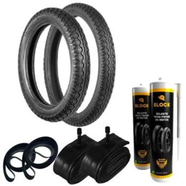Imagem de Kit Par Pneu Biz 100/125 60/100-17 + 80/100-14 Tiger Technic + Câmaras + Cinta + Vacinas