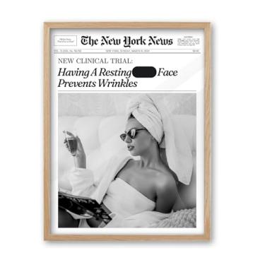 Imagem de iHery Having A Resting Bitch Face Evita Rugas Arte de Parede Emoldurada de Jornal, Madeira de Carvalho Natural Moderno Grande 40,6 x 50,8 cm Decoração de Parede em Tela Vintage para Quarto, Sala de