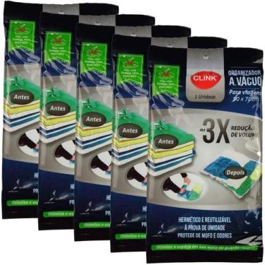 Imagem de Kit 5 Sacos a Vácuo Hermético 50x70cm Para Viagem Roupa Mala Toalhas P