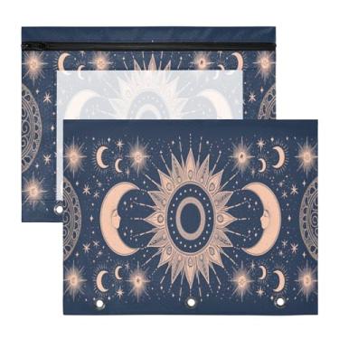 Imagem de Blueangle Bolsa para lápis de sol e lua para fichário de 3 anéis, 2 pacotes com bolsa de lápis com janela transparente para documentos com zíper para escritório (253)