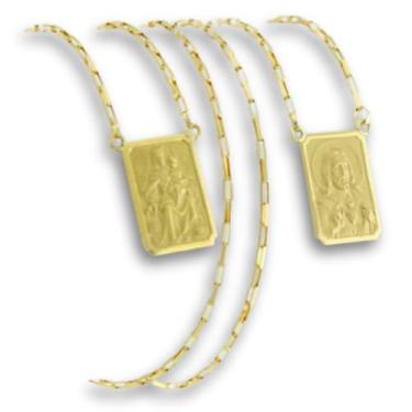 Imagem de Escapulário Masculino Tijolinho Ouro 18K 750 70 cm Medalhas Dupla Face 16x11 mm Nossa Senhora do Carmo e Sagrado Coração de Jesus Joia Autêntica de Fé e Proteção 5,30 g