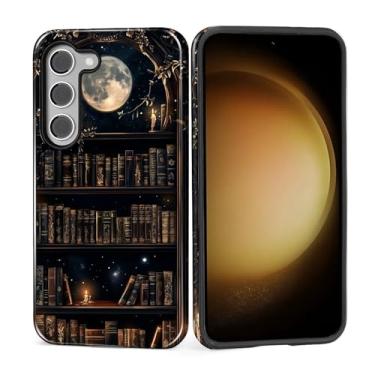 Imagem de MQJCYB Capa para Samsung Galaxy S23, híbrida, resistente, 2 em 1, resistente à prova de choque, proteção brilhante para Samsung Galaxy S23 Dark Gothic Bookshelf Moon