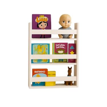 Imagem de Estante Infantil Organizador Prateleiras Porta Livro Madeira Branco