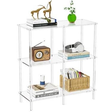 Imagem de Mesa lateral de acrílico transparente de 3 camadas para sala de estar, escritório, corredor, quarto pequena mesa de cabeceira (8 mm 80,5 cm de altura)