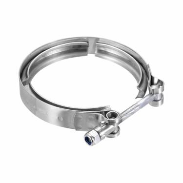 Imagem de HARFINGTON Braçadeira de banda V de 10 cm de aço inoxidável 304 braçadeira de parafuso de banda V para sistemas de exaustão acessórios de carro de troca de tubo descendente, prata