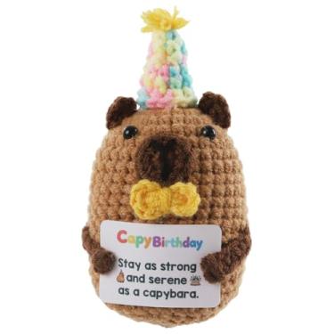 Imagem de Vkeyinf Mini Positive Capybara Birthday Gifts for Women Men, Funny Happy Birthday Gifts for Friend, Cute Handmade Crochet Birthday Decoration for Teen Mom Grandma Daughter Sister Bestie Coworker