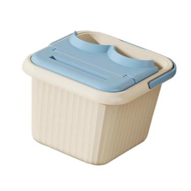 Imagem de KiBcsLic Bacia para banho de pés, leve, prática e multifuncional, com alça, para pedicure, uso doméstico, com pontos de massagem, Azul com Tampa