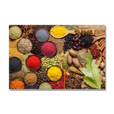 Imagem de Arte de parede em tela colorida para especiarias e colher de tempero | Decoração de cozinha vintage | Arte moderna para casa e sala de jantar. B12. Tela somente 80 x 120 cm - 31,5 x 47,3 pol
