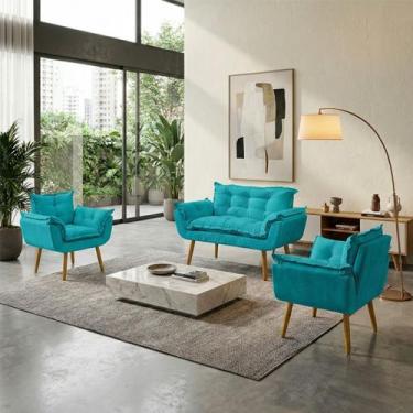 Imagem de Kit Namoradeira Decorativa e 2 Poltronas Confortável Para Sala Recepçã