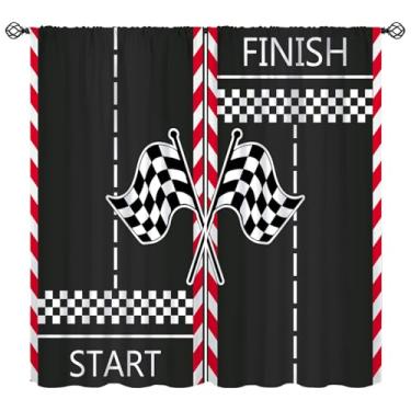 Imagem de Cortinas de carro de corrida modernas, cortinas de janela com bandeira quadriculada com tema de esportes radicais para crianças, meninos, adolescentes, sala de jogos 106,7 cm L x 114,3 cm C (sem