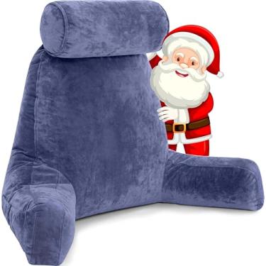 Imagem de Husband Pillow 2GG – Almofada de leitura com braços e apoio para as costas – Azul escuro – Travesseiro de encosto para cama sentado – Travesseiro de braço para descanso de cama – Travesseiro de