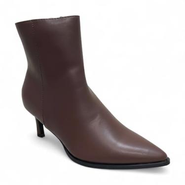 Imagem de ABSOLEX Bota feminina de salto gatinho de 6 cm com bico fino e zíper lateral no tornozelo, Poliuretano marrom, 37 BR
