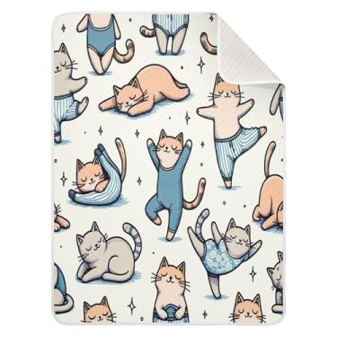 Imagem de Qilmy Cobertor de bebê Funny Cats 76 x 101 cm, cobertor infantil de algodão macio para meninos e meninas, cobertor leve e quente para bebês de berço, carrinho de bebê, soneca, recém-nascido