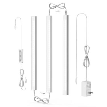 Imagem de ASOKO Iluminação LED sob gabinete, luz diurna regulável branca 4500K, pacote com 3 lâmpadas LED ligáveis sob balcão de 12" para cozinha, prateleira, bancada, iluminação de armário, plugue listado pela UL 12V