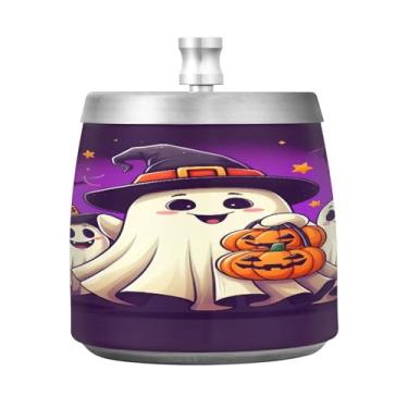 Imagem de Qilmy Cinzeiro de aço inoxidável Celebrating Ghosts com tampa - Cinzeiro de cigarro à prova de vento sem cheiro sem fumaça para casa, escritório, carro, pátio, varanda (uso interno e externo)