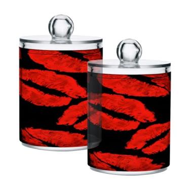 Imagem de Qilmy Pacote com 2 suportes para batom vermelho para Dia dos Namorados, frascos de boticário de 400 ml, vasilha organizadora de banheiro para cotonetes, bolas de algodão, almofadas de maquiagem, fio