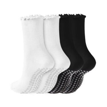 Imagem de Meias de Pilates REACH STAR, 4 pares de babados antiderrapantes, preta