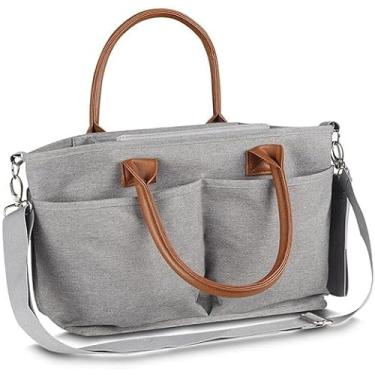 Imagem de Bolsa Multifuncional em Poliéster Cinza com Alça de Couro 14L