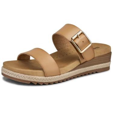 Imagem de SHIBEVER Sandálias rasteiras para mulheres: Sandália feminina confortável 2026 - Sapatos de verão para caminhada com suporte de arco, Damasco, 38